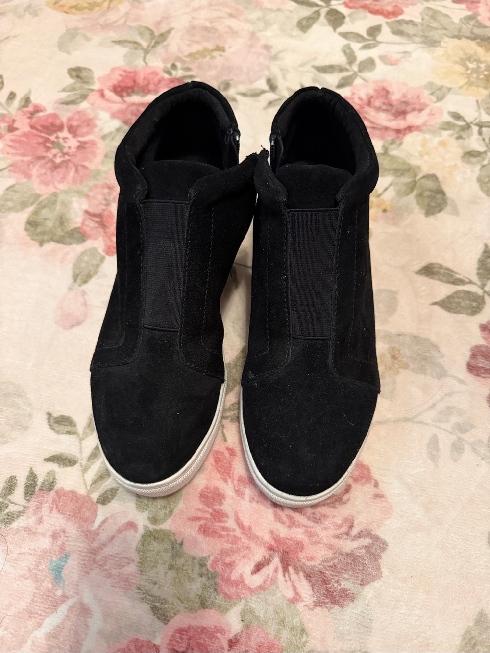 Black Slip-On Suede Wedge Sneakers